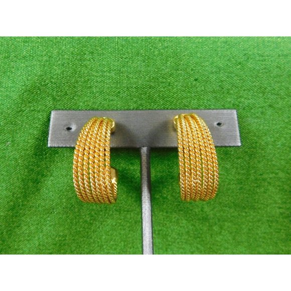 7 Row Hoop Gold Tone Rope Style Push Back Pierced Earrings Womens Jewelry - Picture 5 of 8